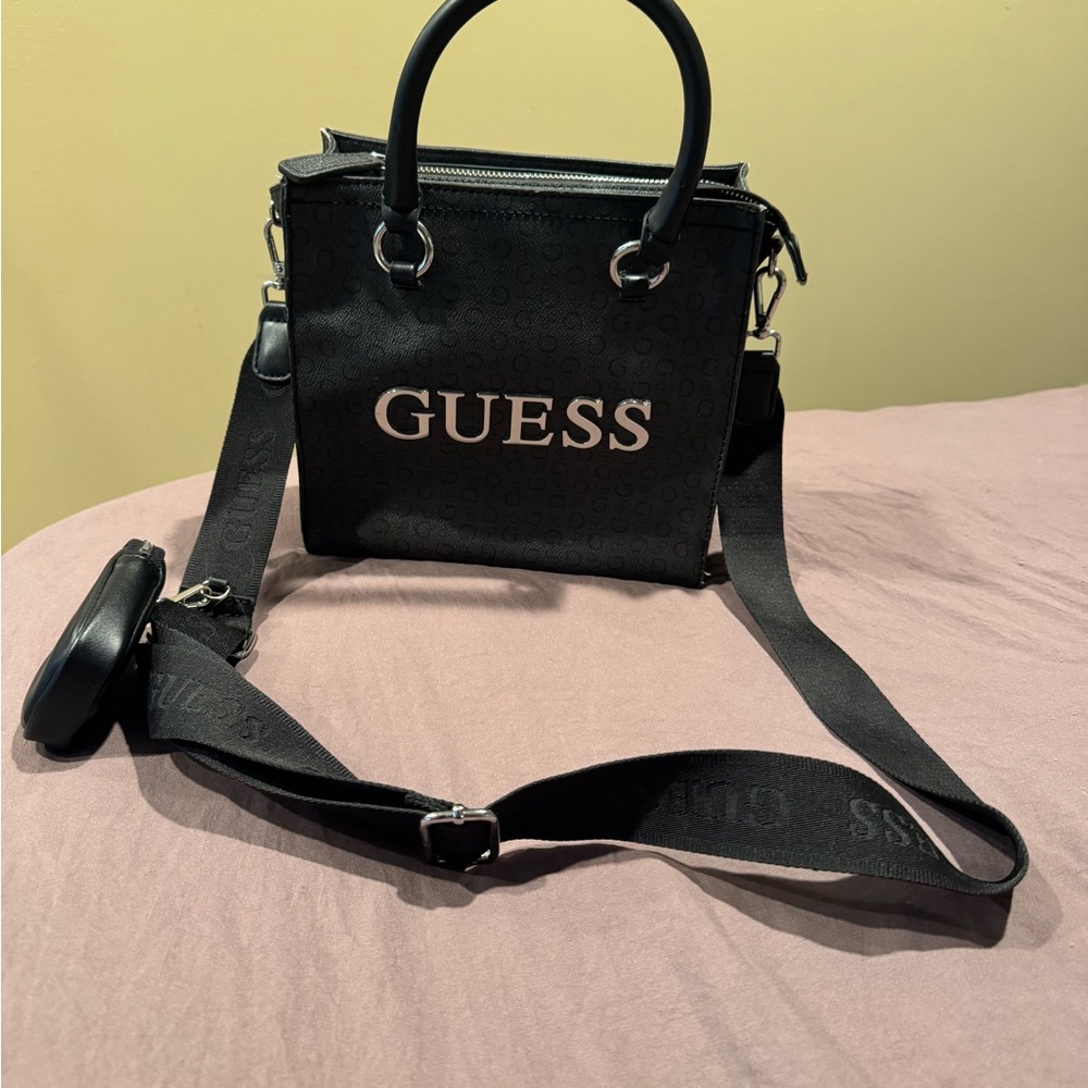 GUESS Black Logo Satchel with Wide Adjustable Strap